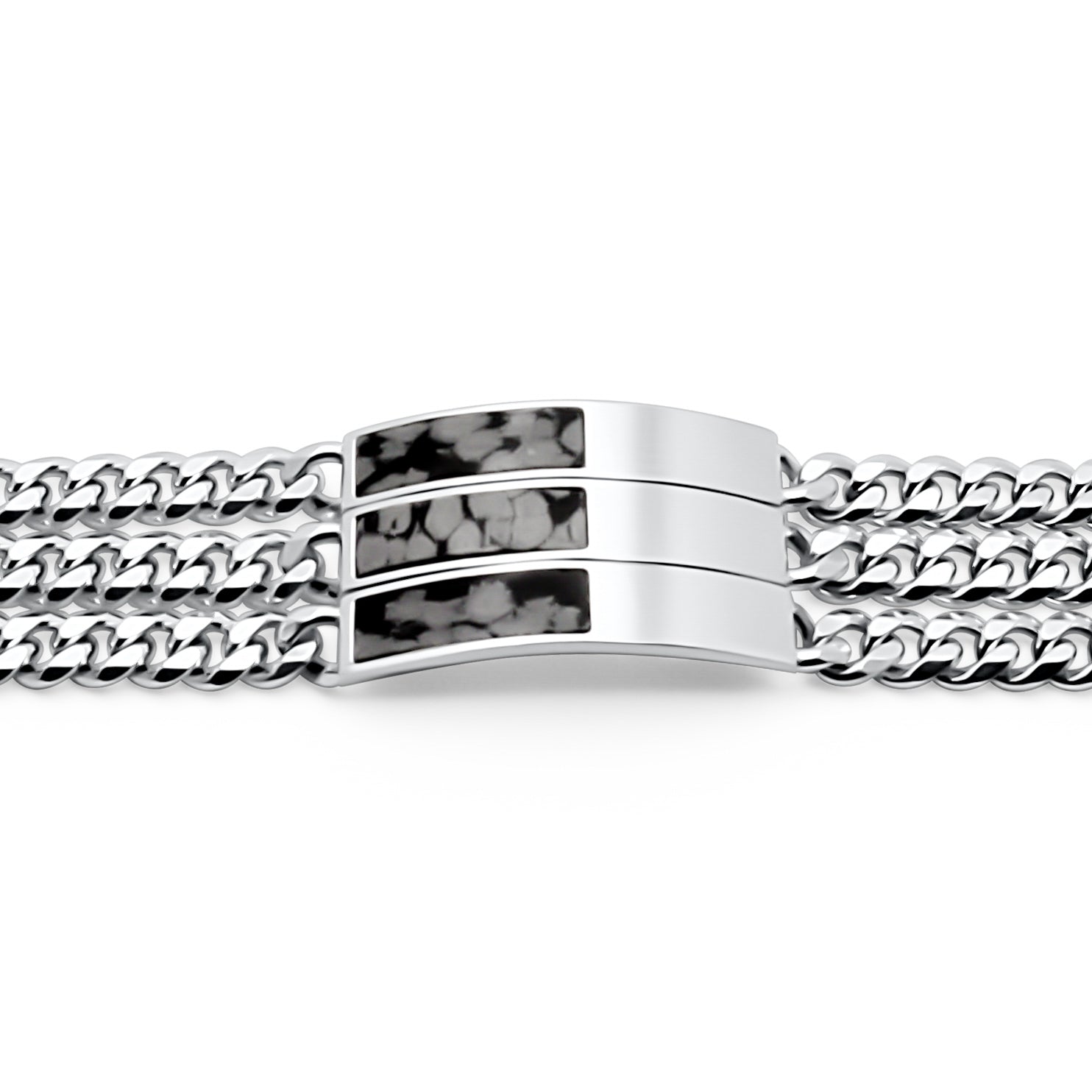 three snowflake obsidian bracelets lined up on white background
