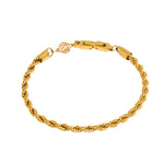 A gold rope chain bracelet for men with a snap lock closure