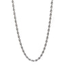 Silver rope chain necklace on white background