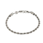 A silver rope chain bracelet with a clasp closure.