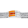 three silver bracelets with tiger eye stone on white background 