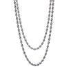 two silver rope chain necklaces on white background to compare length